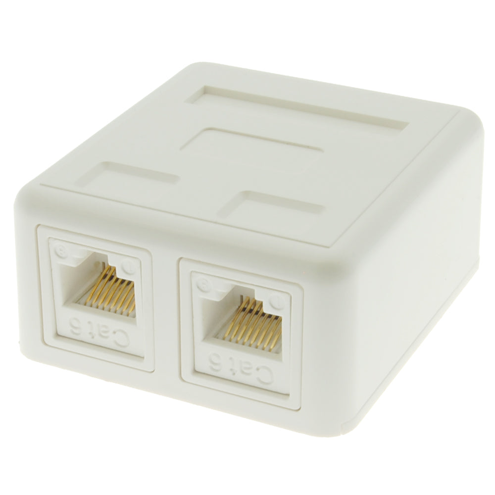 CAT6 2Port Surface Mount Box with Keystone Jacks Built-in CAT6 2Port Surface Mount Box with Keystone Jacks Built-in